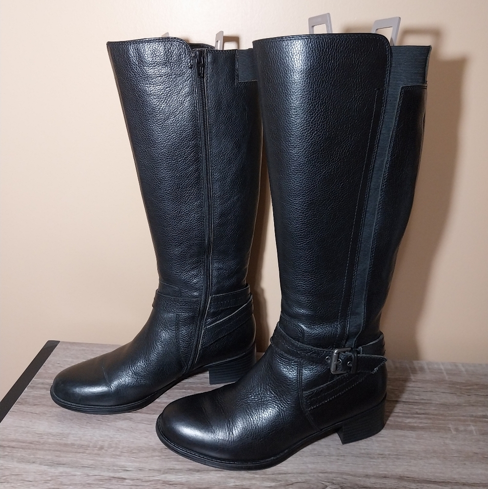 Naturalizer N5 Contour Comfort Black Pebble Leather Knee-High Boots - Size 8M